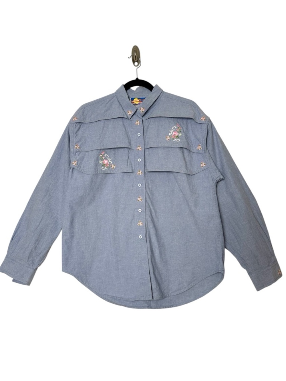 Prairiecore Embroidered Button Up Shirt Floral Denim Western Feminine Boho